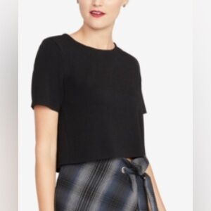 9071 Rachel Rachel Ray Size XL Short Sleeve Cropped Crewneck Knit Black Sweater